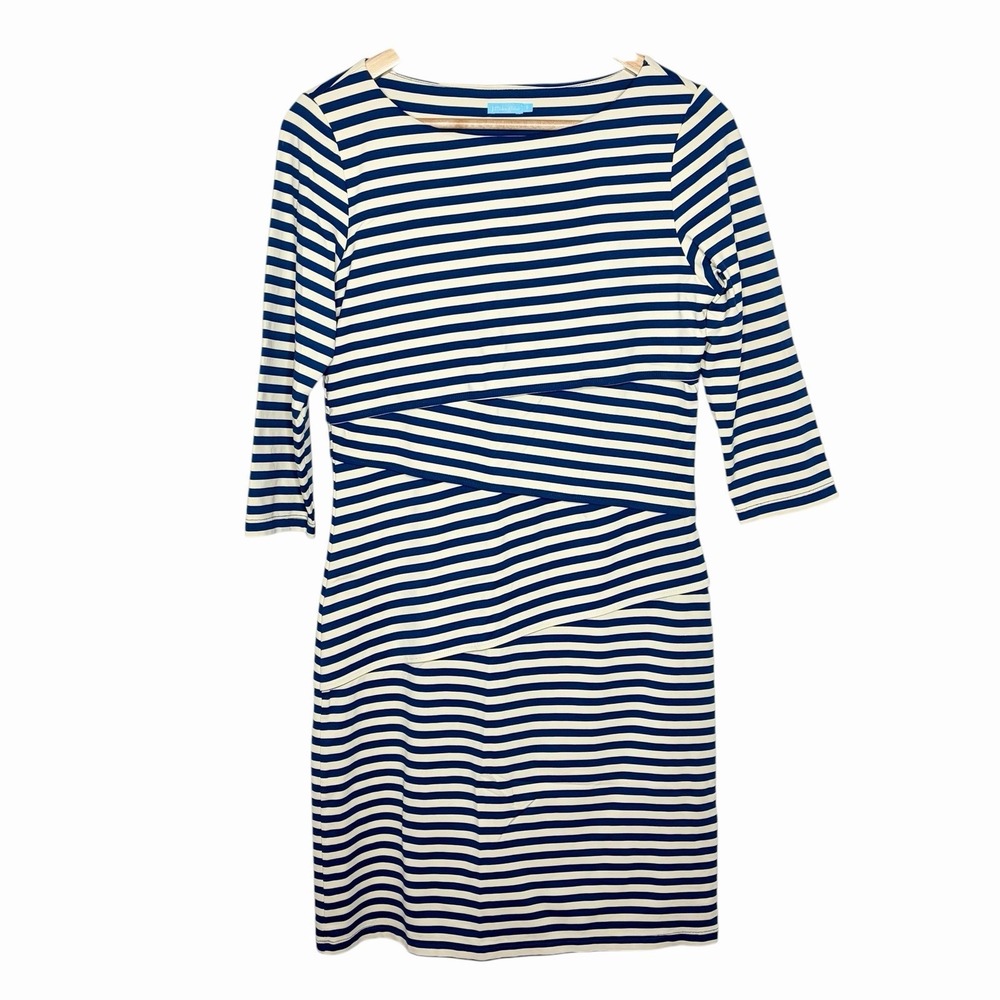 J McLaughlin Nicola Striped Catalina Cloth Dress Navy Cream Size Small Nautical